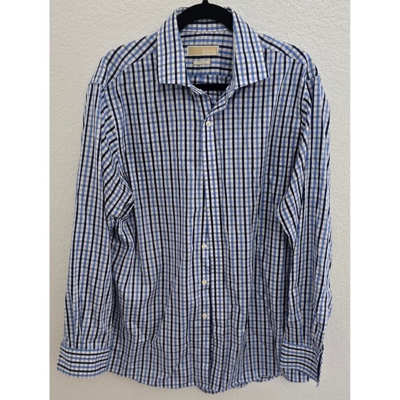 Michael Kors Dress‎ Shirt Mens 16 1/2-34/35 Blue Purple Plaid Non Iron - Picture 3 of 8